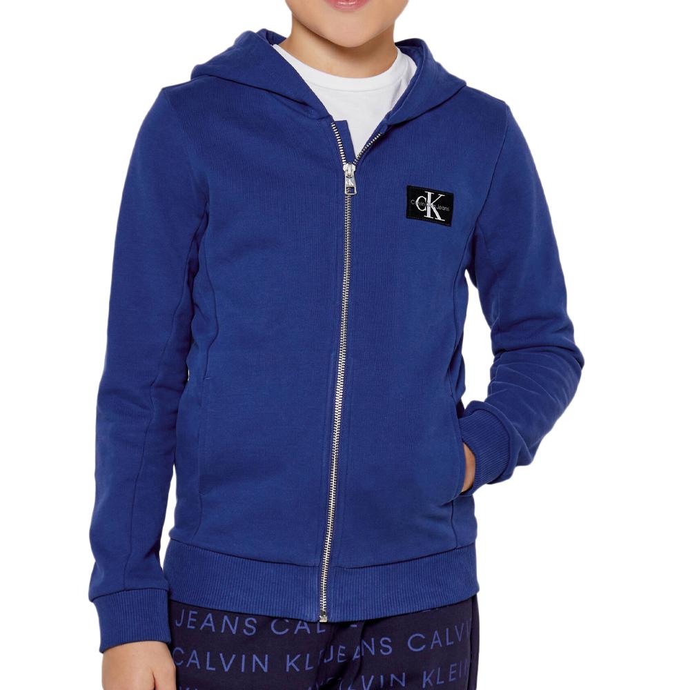 Sweat Zippé Bleu Garçon Calvin Klein Jeans Badge pas cher