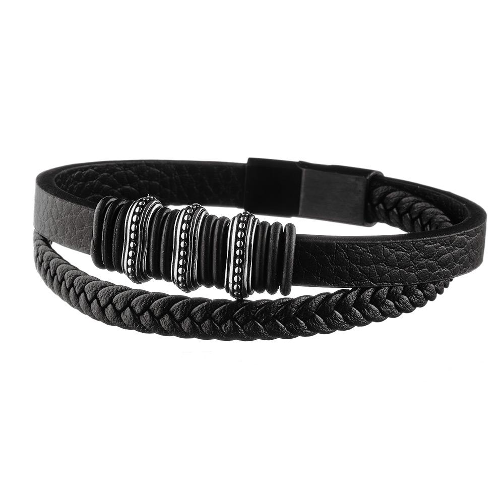 Bracelet Noir/Argent Homme Geographical Norway 315066 pas cher
