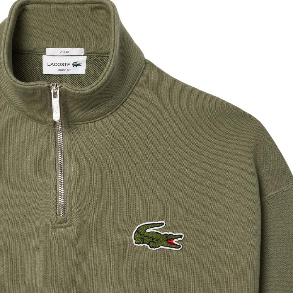 Sweat Loose Kaki Femme Lacoste Half-zip vue 2