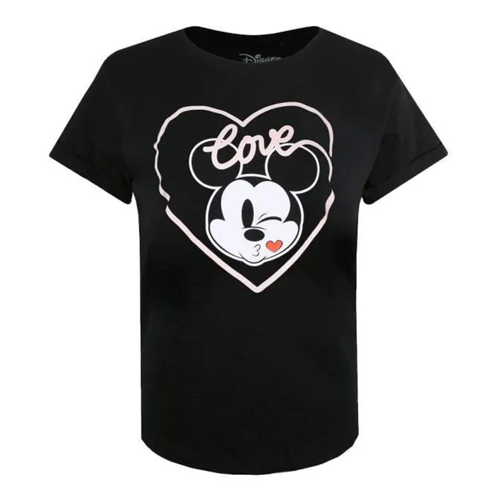 T-Shirt Noir Femme Disney Mickey Love Kiss pas cher
