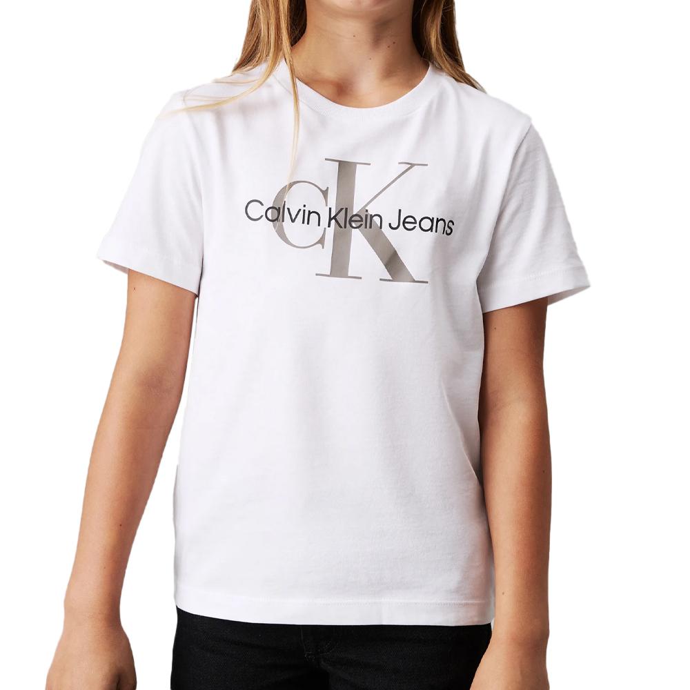 T-shirt Blanc Fille Calvin Klein Jeans Monogram pas cher