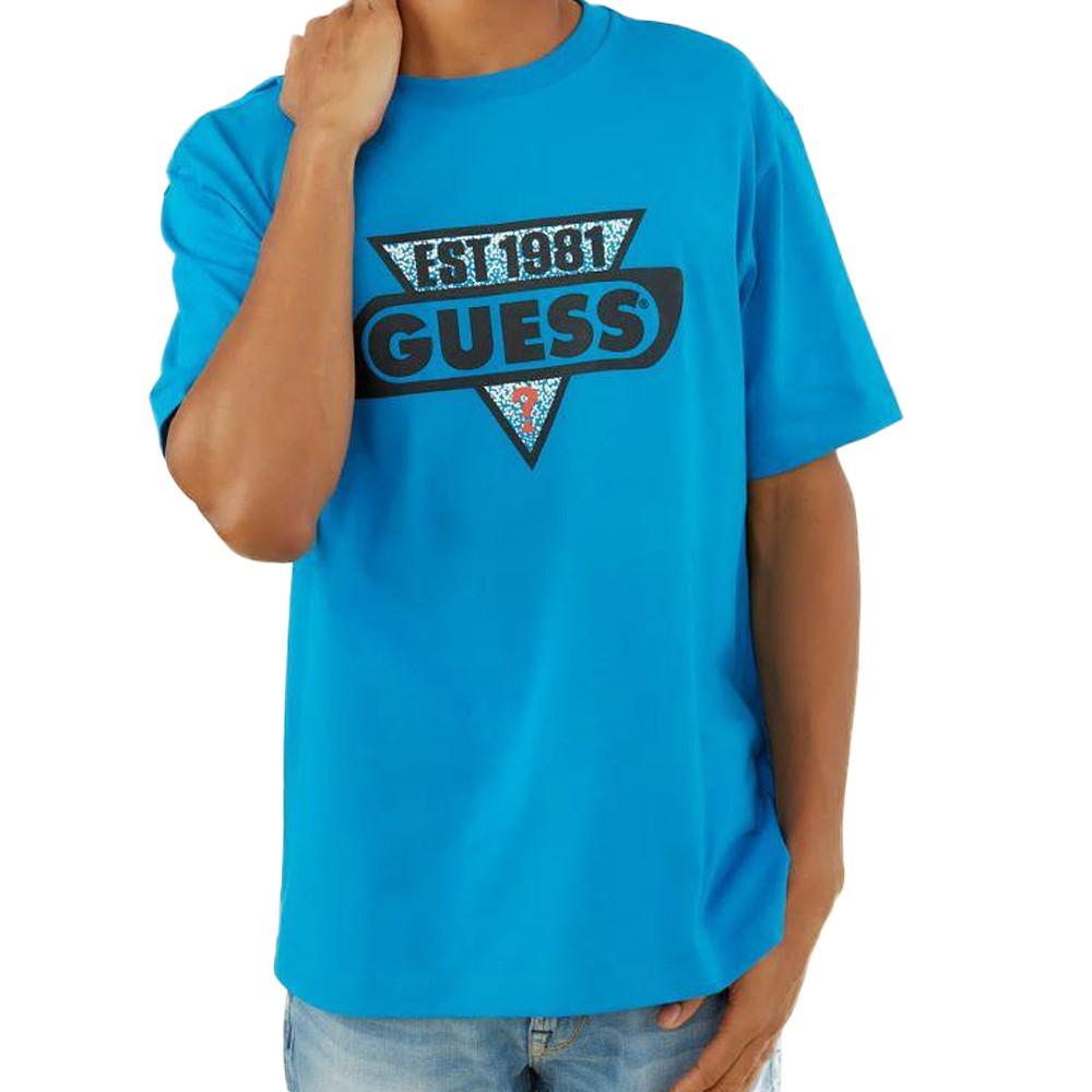 T-shirt Bleu Homme Guess Ovrszd Racer pas cher