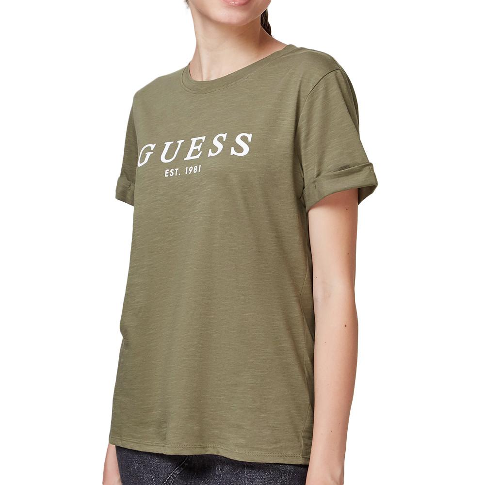 T-shirt Kaki Femme Guess Rol1981 pas cher