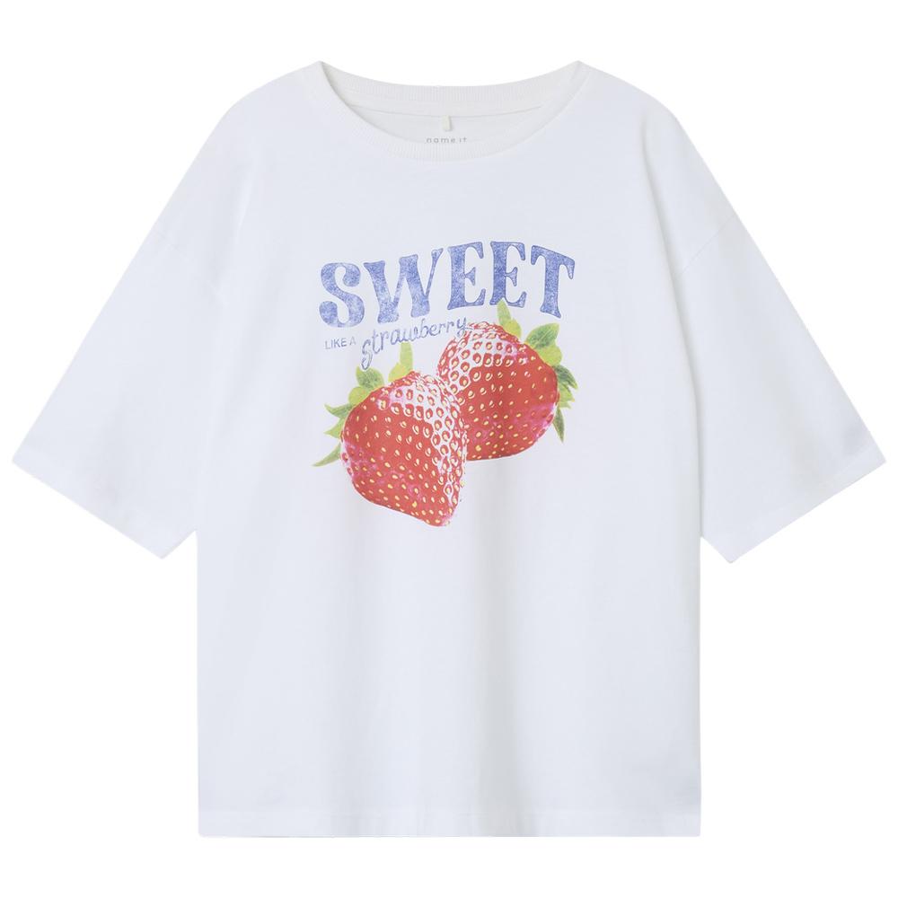 T-shirt Blanc/Rouge Fille Name it Tafina pas cher