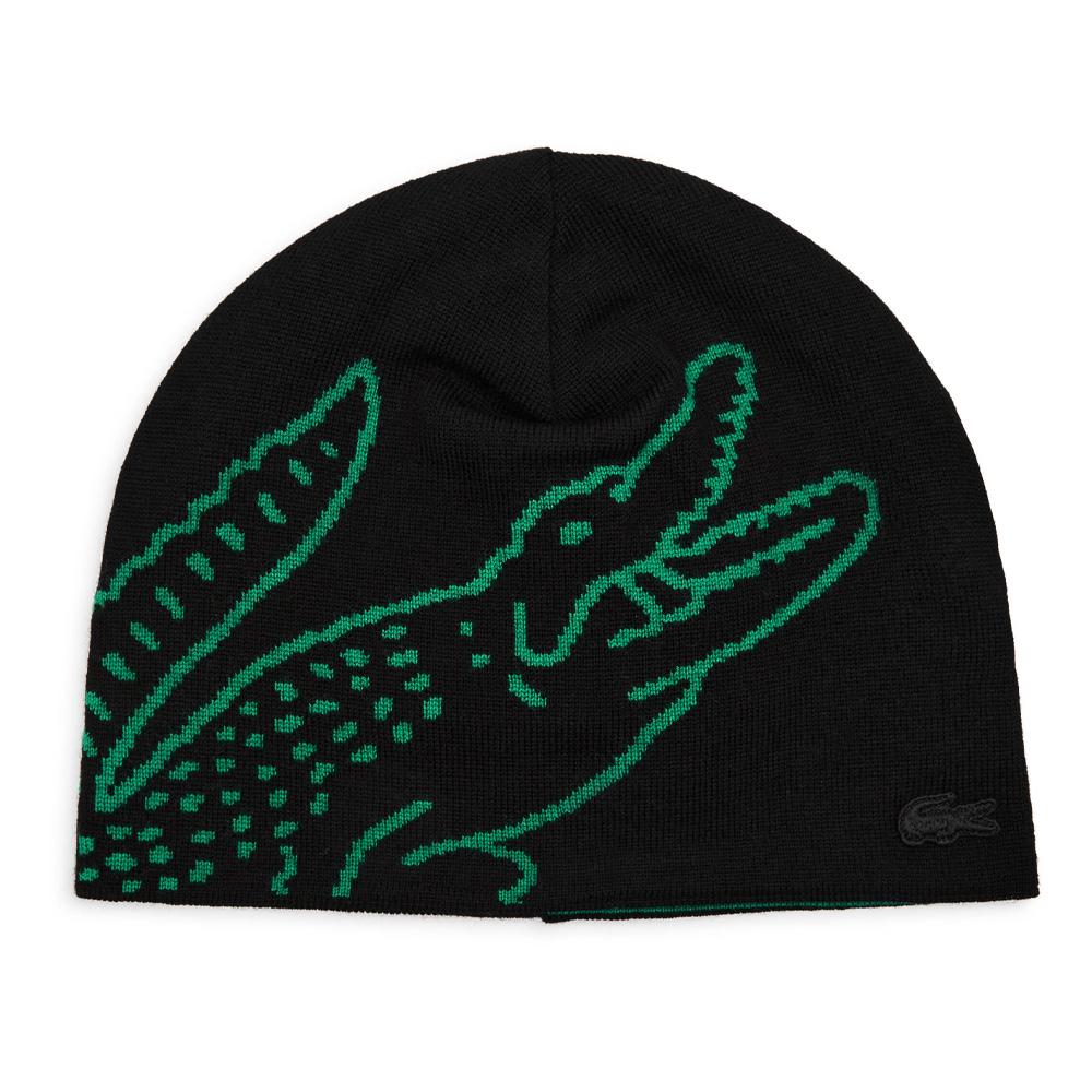 Bonnet Noir/Vert Homme Lacoste Broderie pas cher