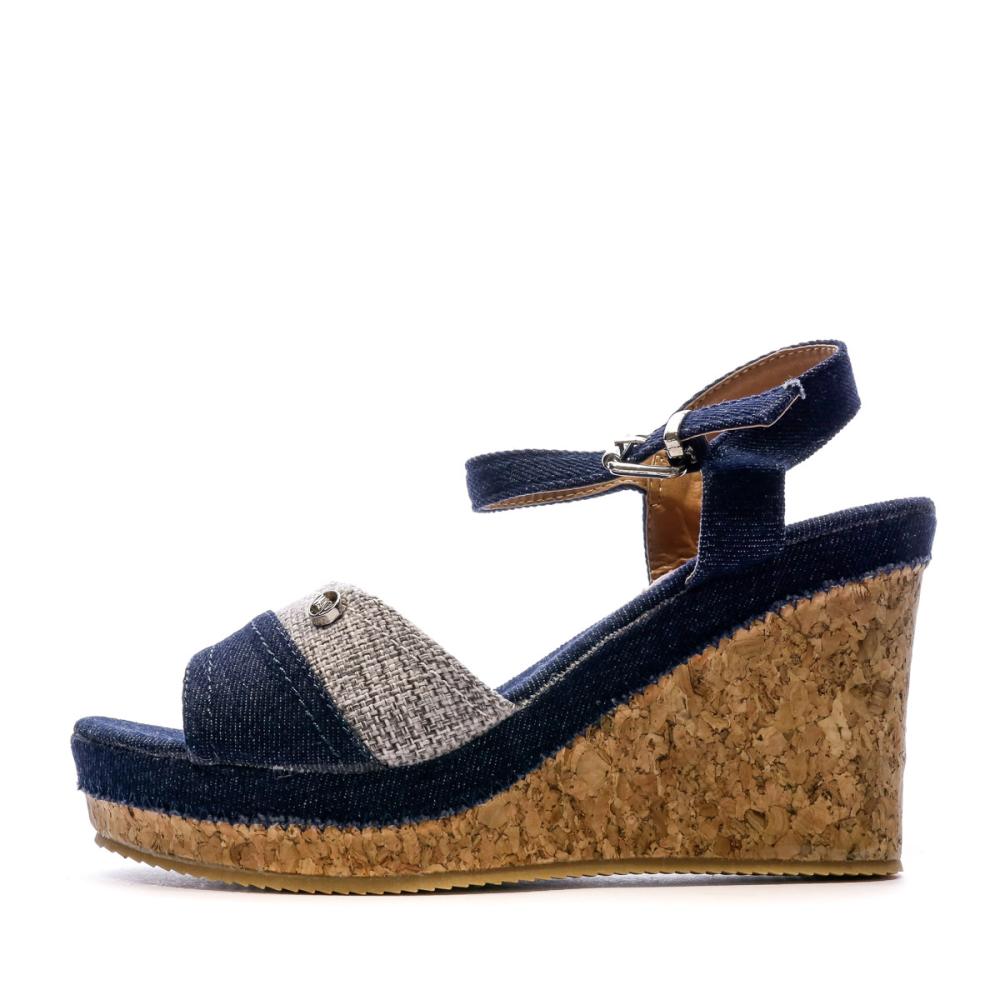 Sandales Compensées Bleu Jeans Femme Beppi Casual pas cher