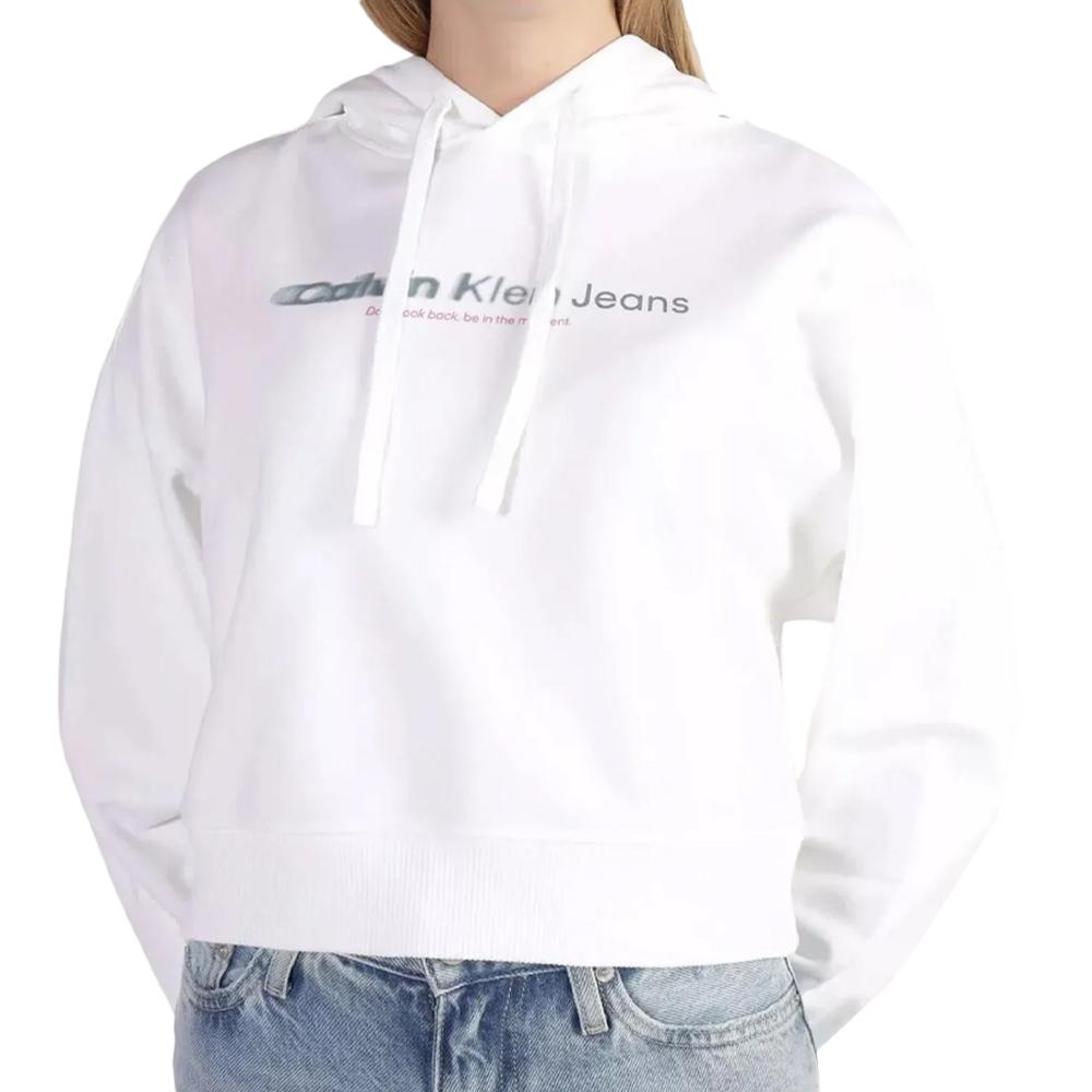 Sweat à capuche Blanc Femme Calvin Klein Jeans Slogan pas cher