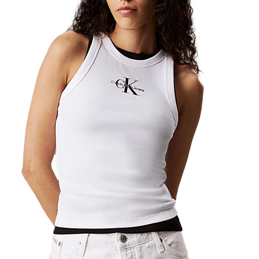 Débardeur Blanc Femme Calvin Klein Jeans Monologo pas cher
