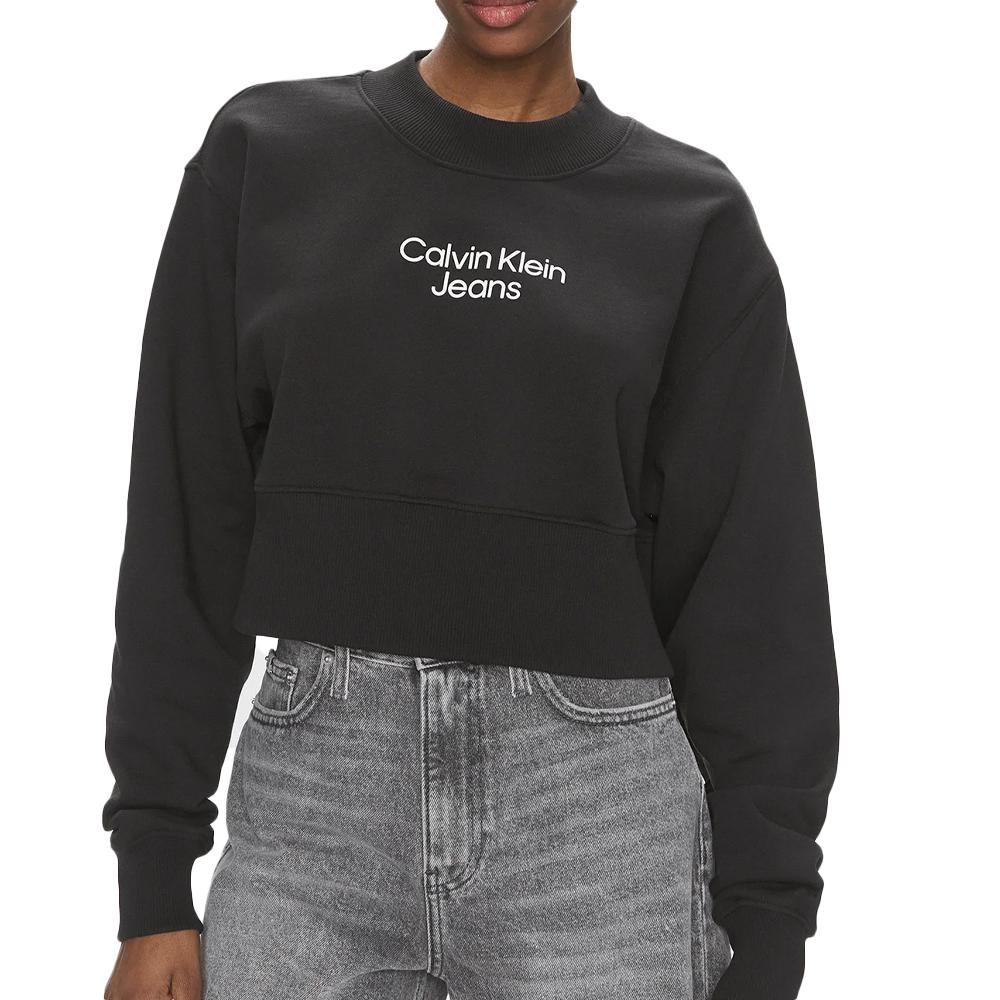 Sweat Noir Femme Calvin Klein Jeans Stacked Institutiona pas cher