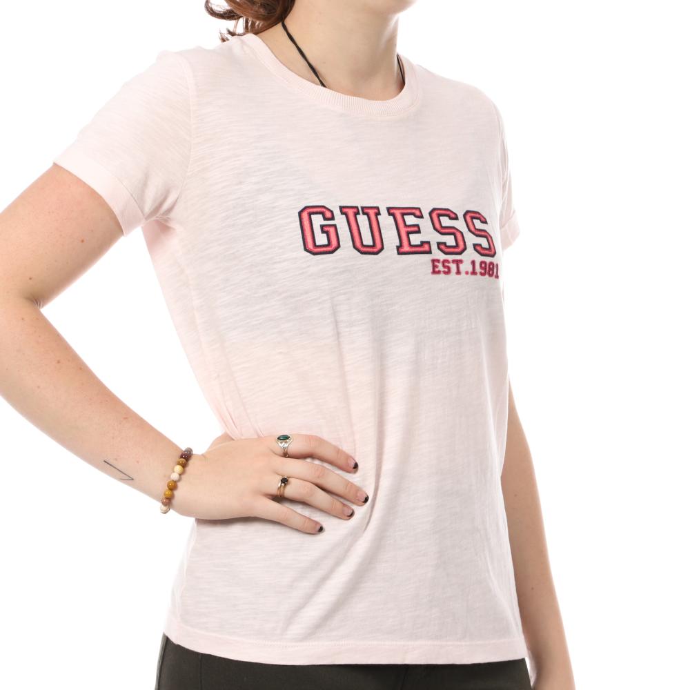 T-shirt Rose Femme Guess College pas cher