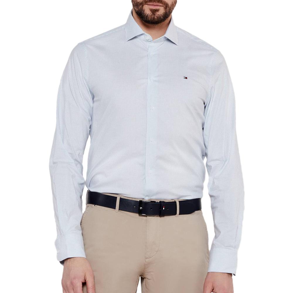 Chemise Blanche/Bleu Homme Tommy Hilfiger Strch Poplin pas cher