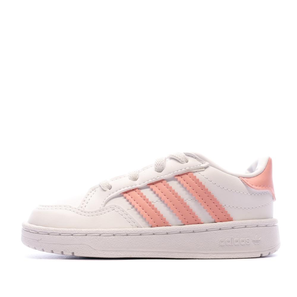 Baskets Blanche/Rose Fille Adidas Team Court pas cher