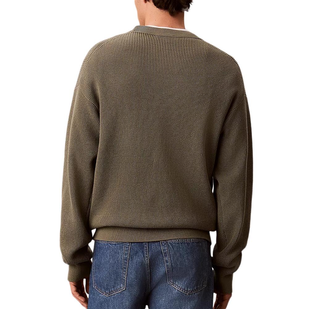 Sweat Vert Homme Calvin Klein Jeans Waffle Badgeses vue 2