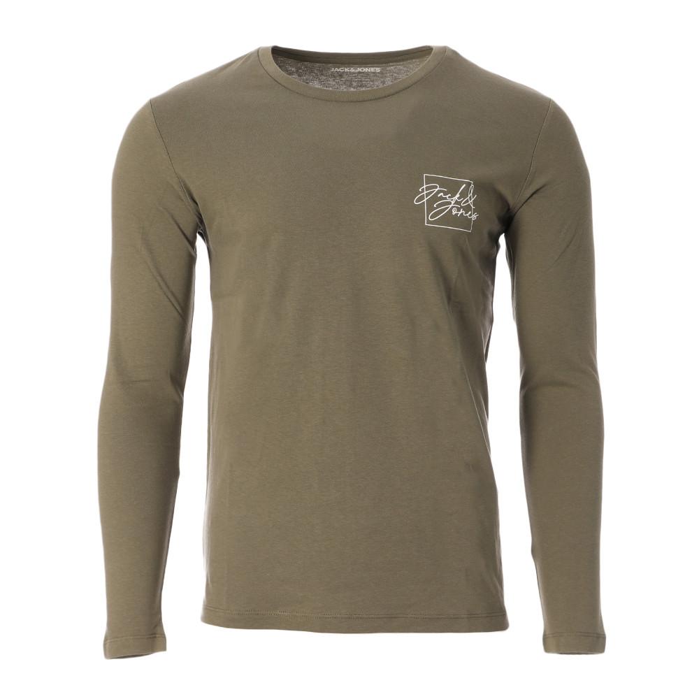 T-Shirt Manches Longues Kaki Homme Jack and Jones Albie pas cher