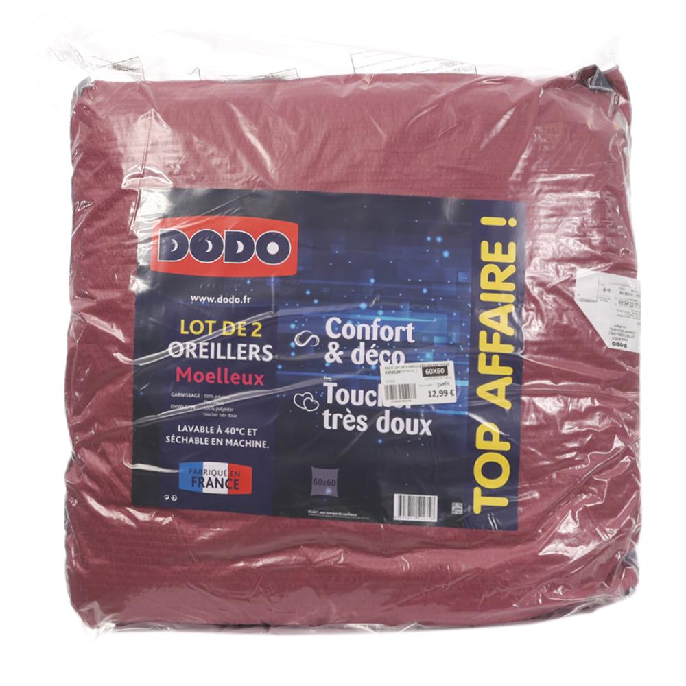 Lot de 2 Oreillers Bordeaux/Gris Dodo Confort & Déco 60x60 pas cher