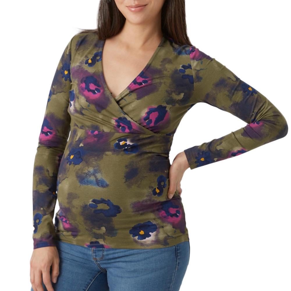 T-Shirt Manches Longues de Grossesse Kaki/Rose Femme Mamalicious Landrea pas cher