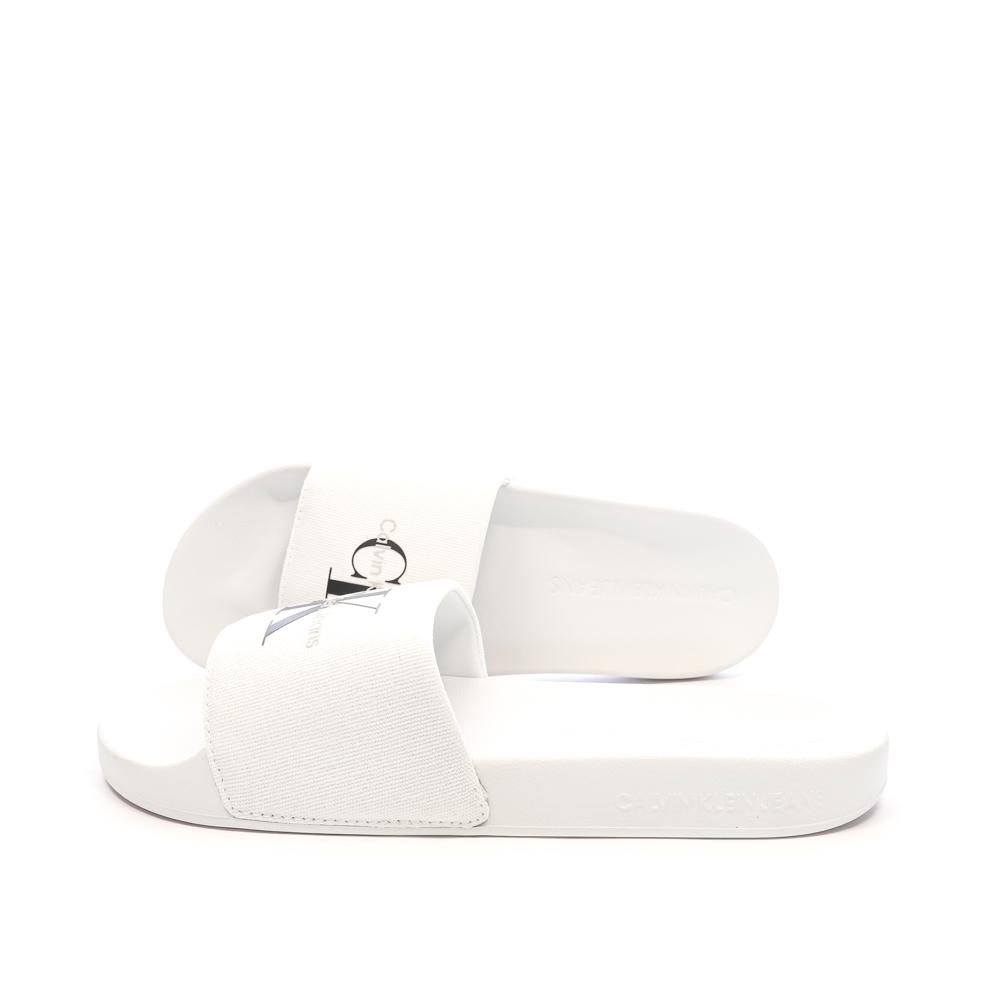 Claquettes Blanc Homme Calvin Klein Jeans Slide Monogram pas cher