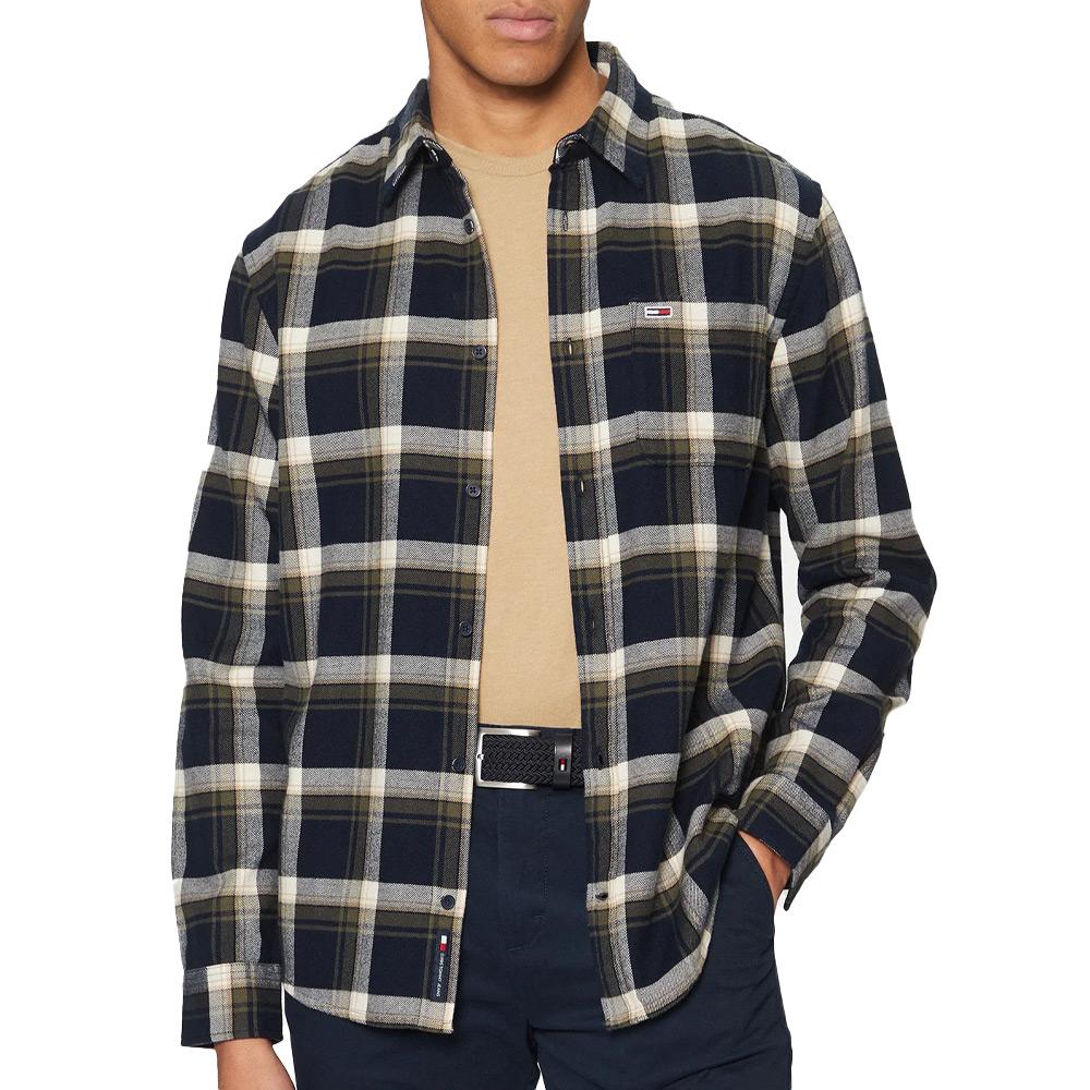 Chemise Marine/Beige Homme Tommy Hilfiger Flanne pas cher