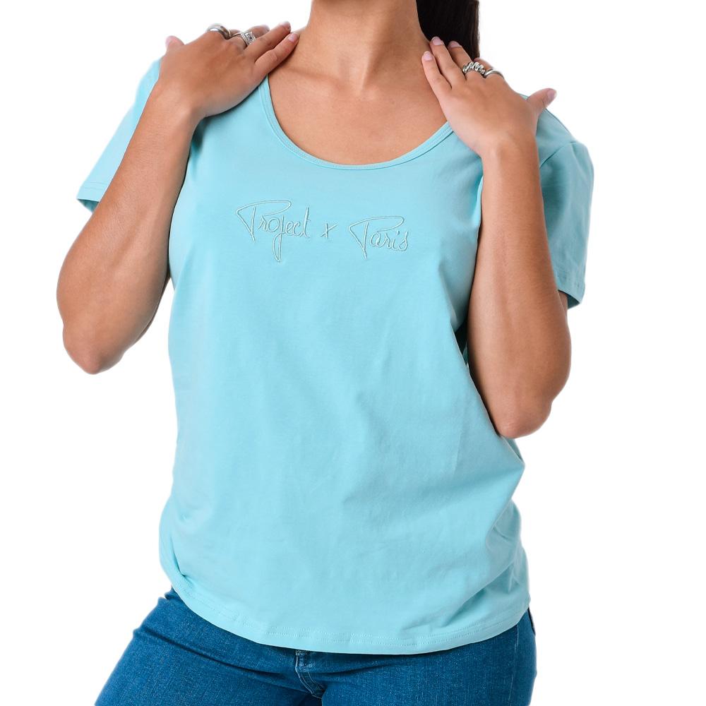 T-shirt Turquoise Femme Project X Paris Basic Broderie F221114 pas cher