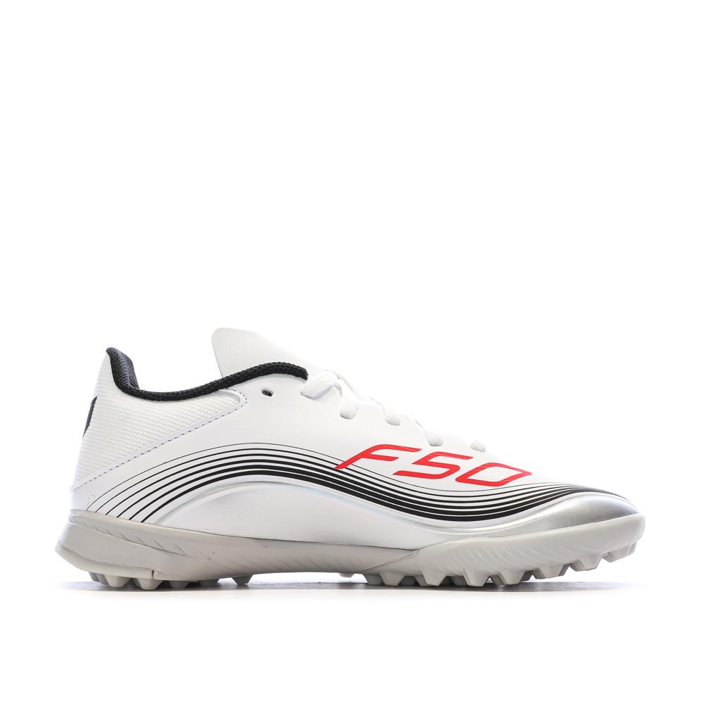 Zapatillas de fútbol blancas para niños Adidas F50 Messi League TF ver 2