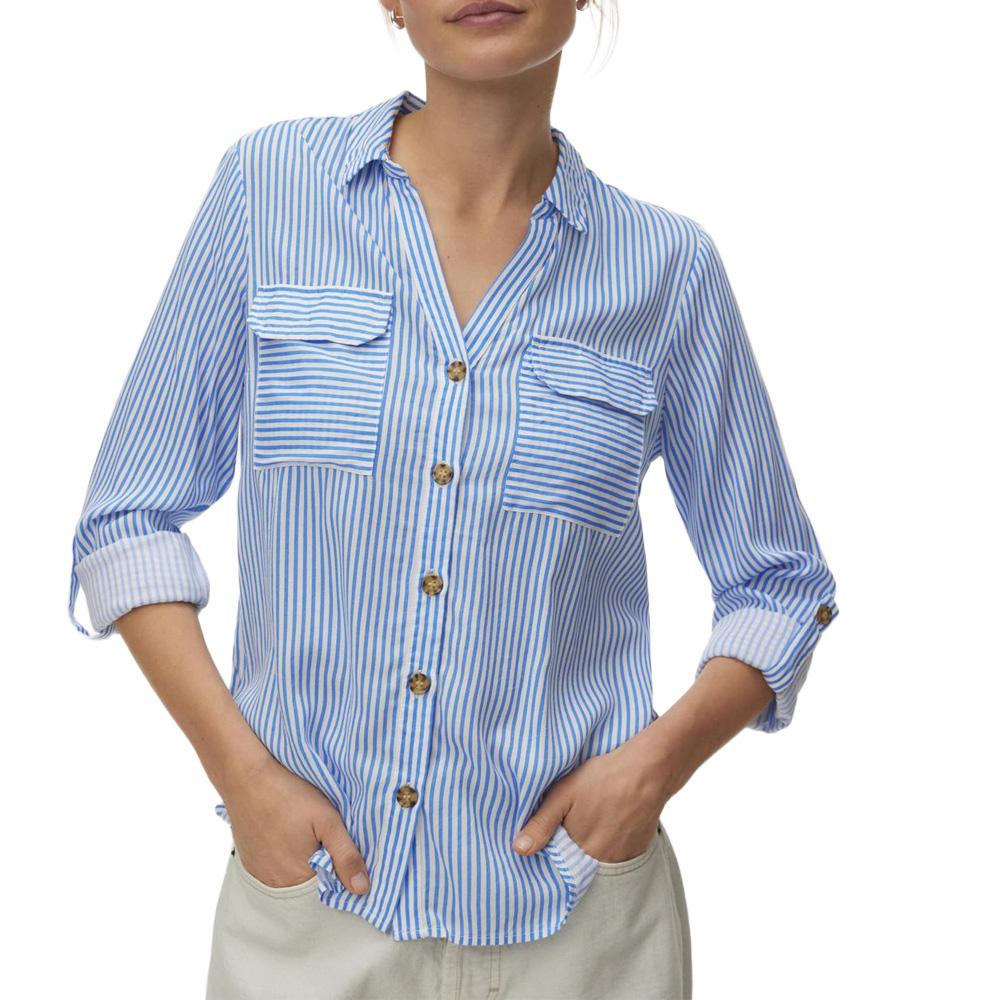 Chemise Bleu moyen/Blanc Femme Vero Moda Bumpy pas cher