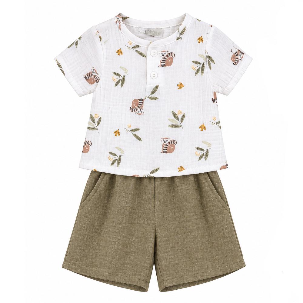 Ensemble Blanc/Kaki Bébé P'tit Mome Paolo pas cher