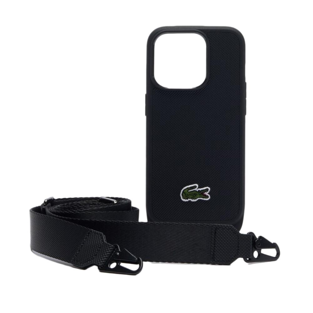 Coque iPhone 15 Pro Noir Lacoste avec broderie crocodile pas cher