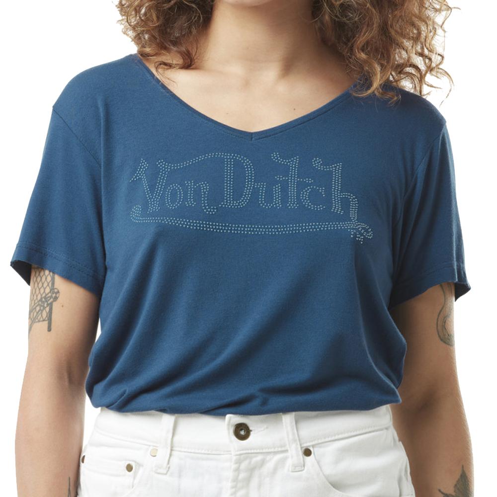 T-shirt Bleu Femme Von Dutch Slub M pas cher
