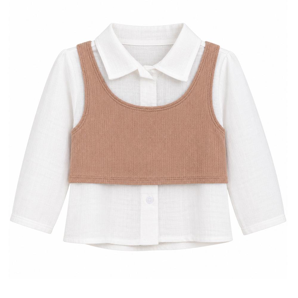 Blouse Blanc/Beige Bébé Fille P'tit Mome Pauline pas cher