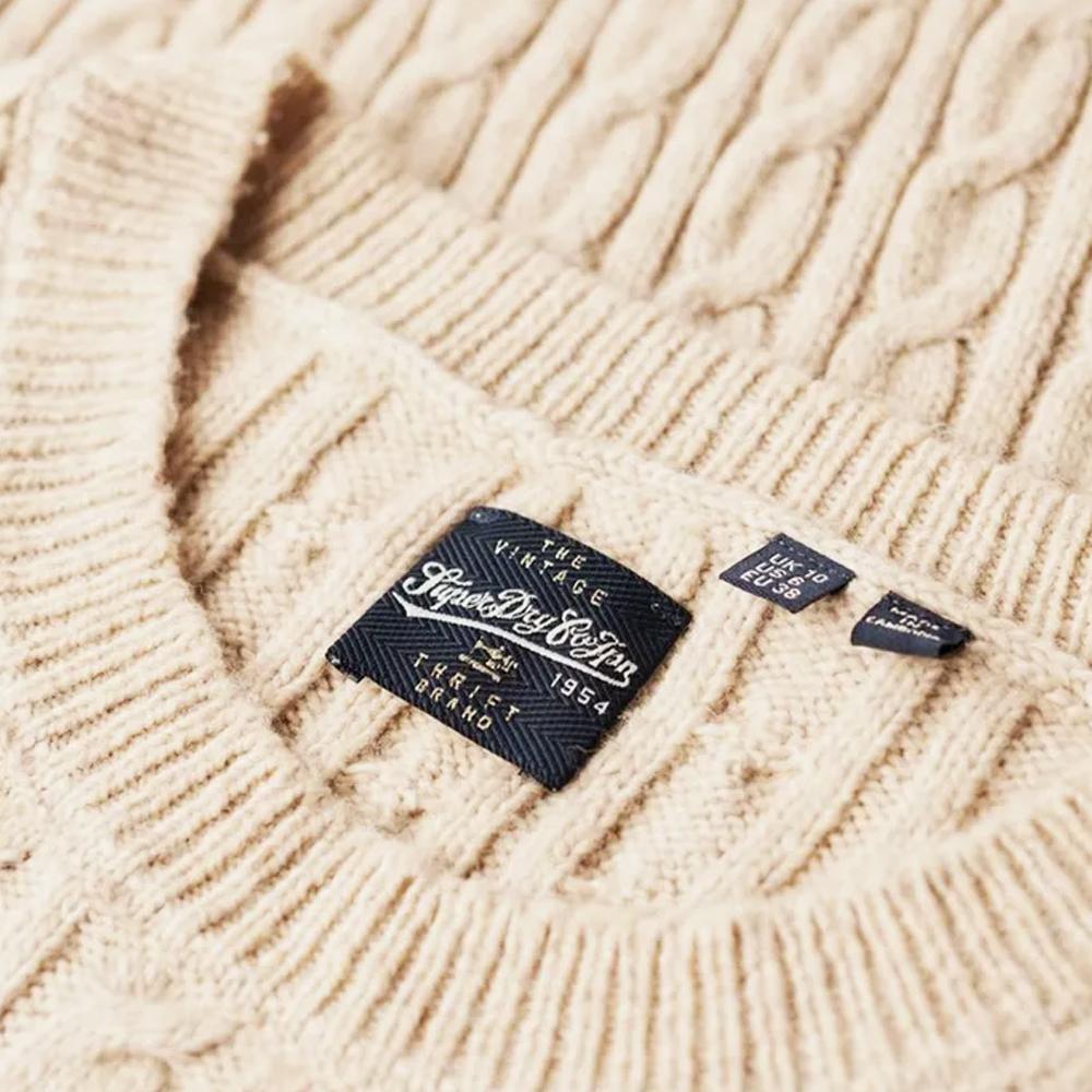 Pull Beige Femme Superdry Premium Cable Crew vue 2
