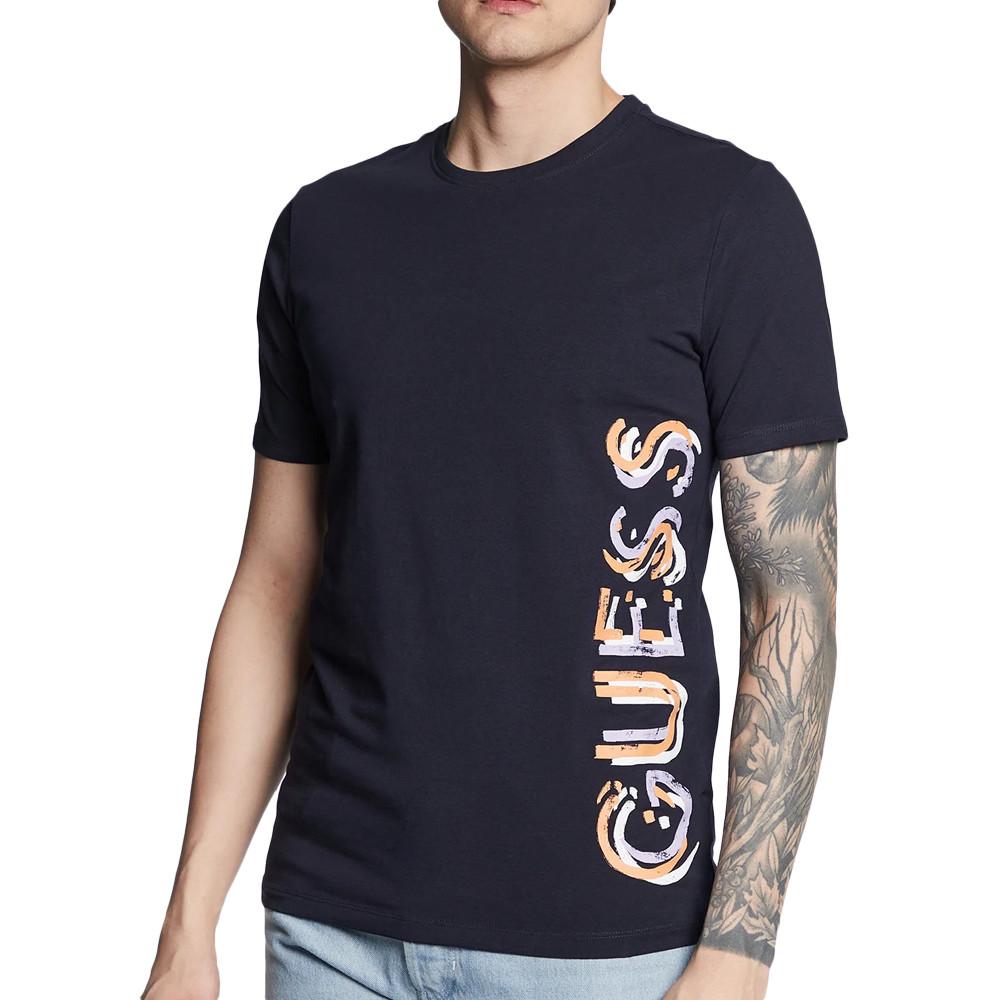 T-shirt Marine Homme Guess Vertical pas cher
