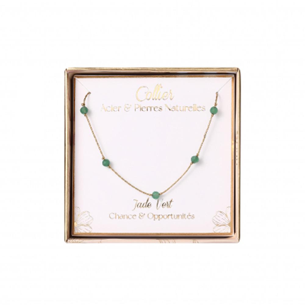 Collier Acier & Pierres Naturelles Stella Green Jade pas cher