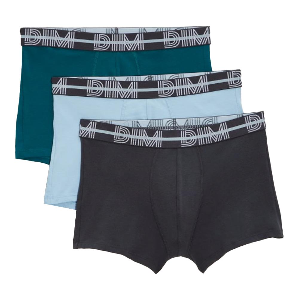 3x Boxers Gris/Bleu/Vert Homme Dim D01QU pas cher