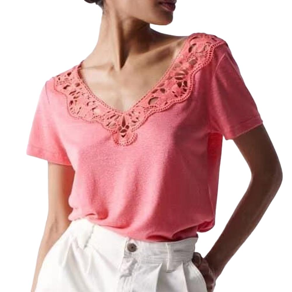 T-shirt Rose Femme Salsa Lace Trimmed pas cher