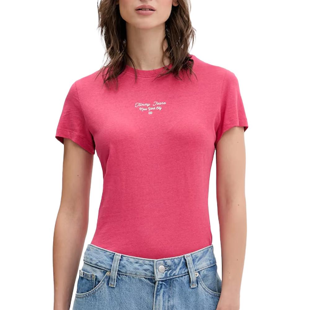 T-Shirt Slim Rose Femme Tommy Hilfiger Logo pas cher