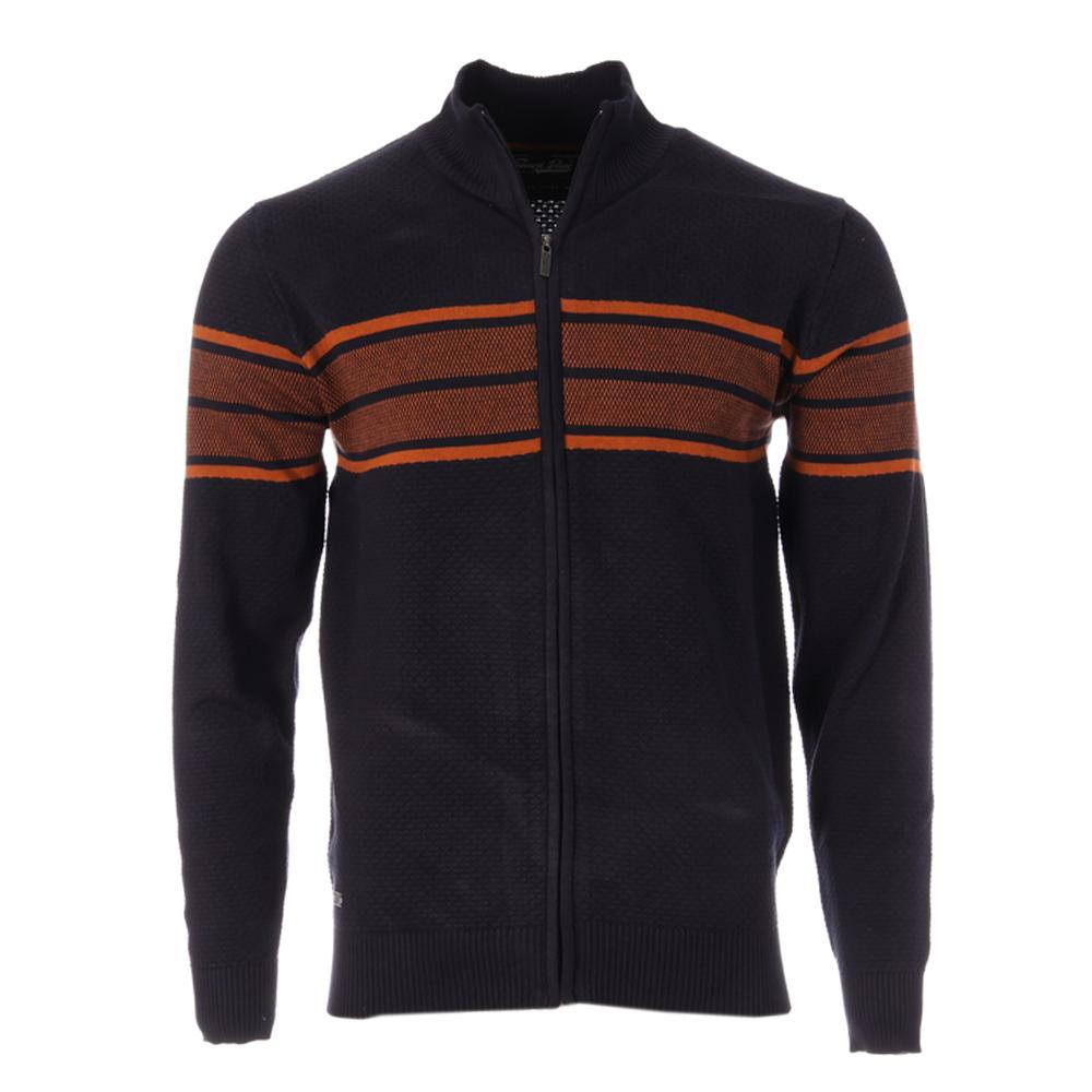 Pull Zippé Marine/Orange Homme RMS26 60936 pas cher