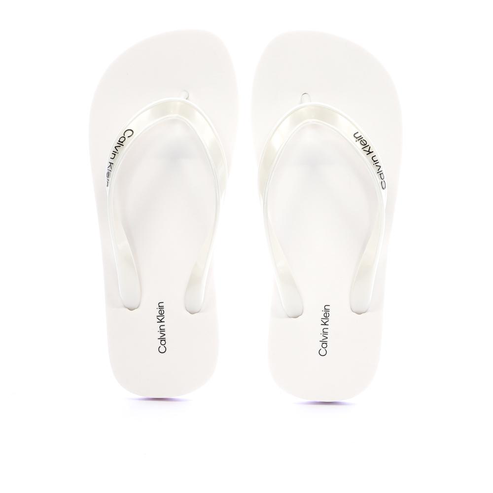 Tongs Blanches Femme Calvin Klein Jeans Flip Flop Tpu Metall vue 3