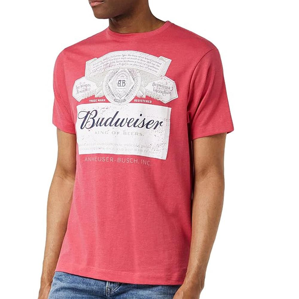 T-Shirt Rouge Homme Budweiser Label pas cher