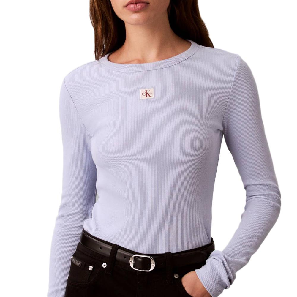 T-Shirt Manches Longues Mauve Femme Calvin Klein Jeans Label pas cher