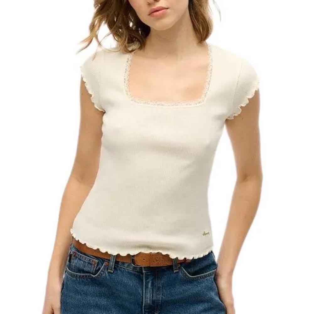 T-Shirt Blanc Femme Superdry Essential Square pas cher