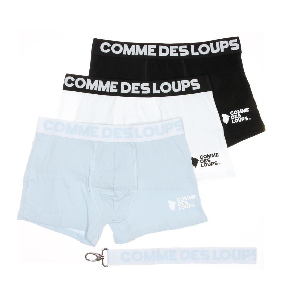 Lot 3x Boxers Noir/Bleu Clair/Blanc Homme Comme des Loups CLA pas cher