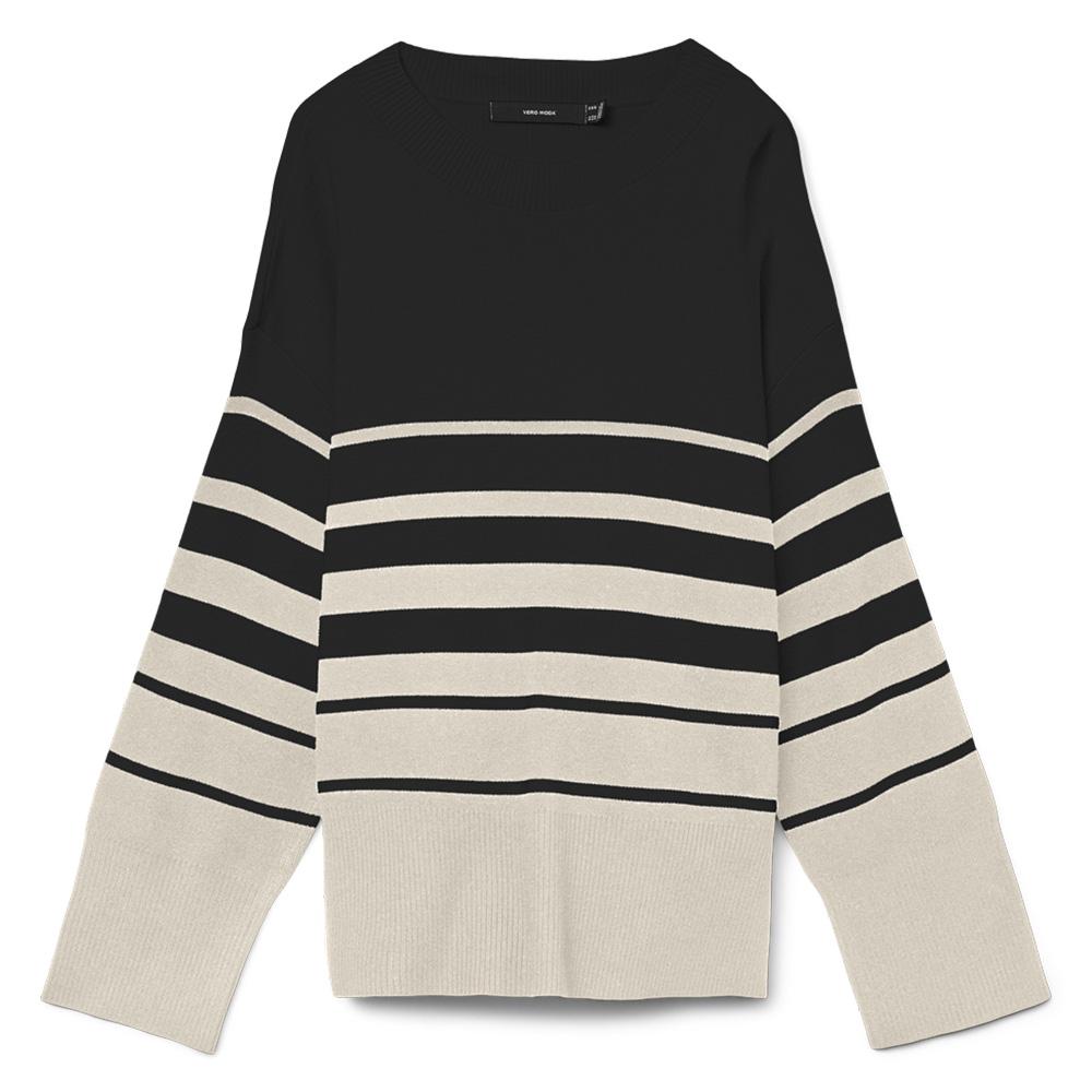 Pull Beige/Noir à rayures Femme Vero Moda Saba Stripe pas cher