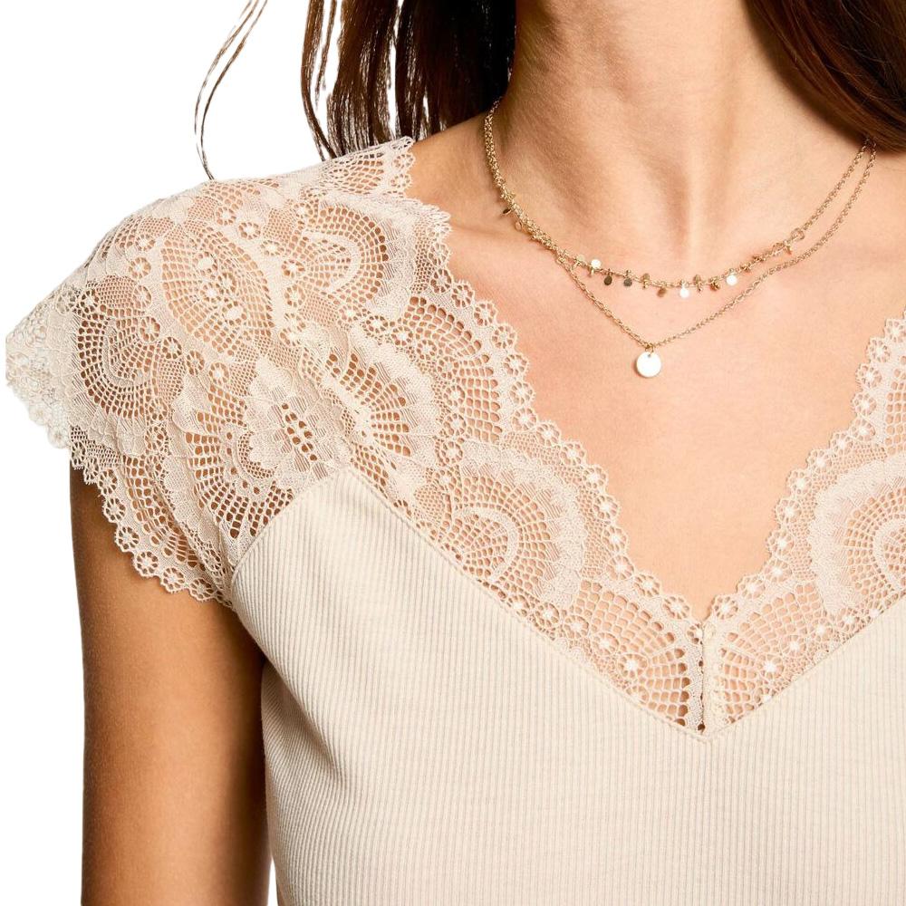 T-Shirt Beige Femme Morgan Dentelle vue 2