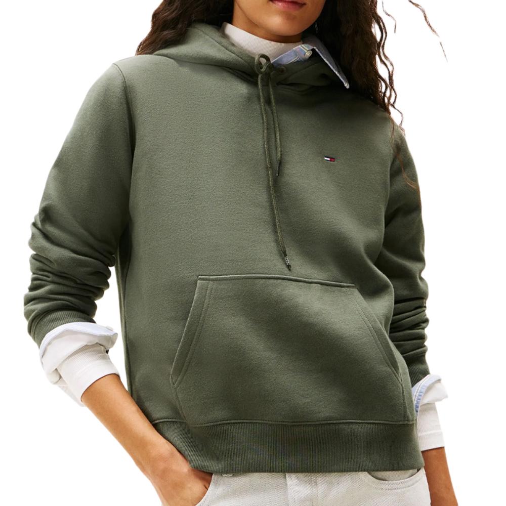 Sweat à Capuche Vert Femme Tommy Hilfiger Flag pas cher