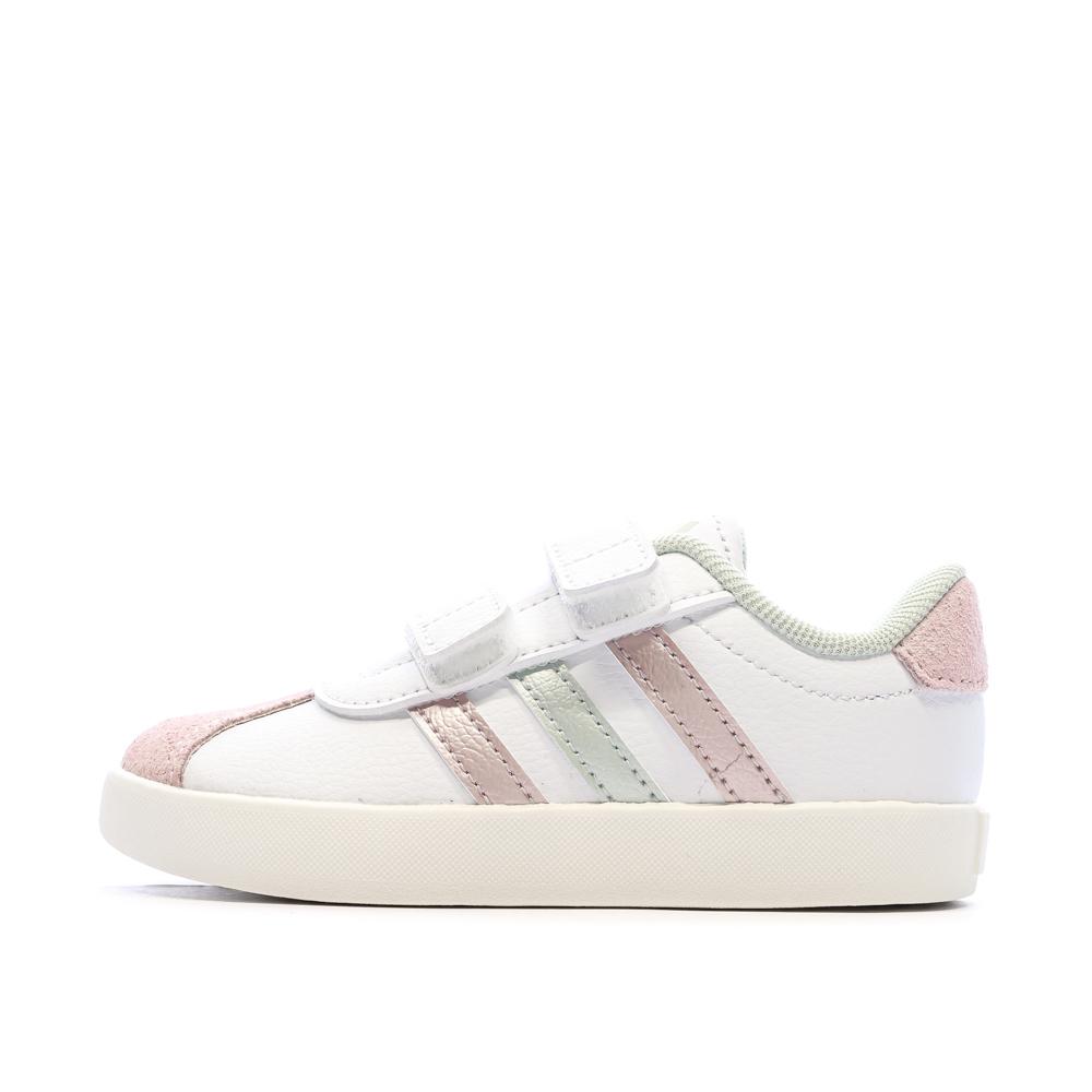 Baskets Blanches/Roses/Grises Fille Adidas Court 3.0 pas cher