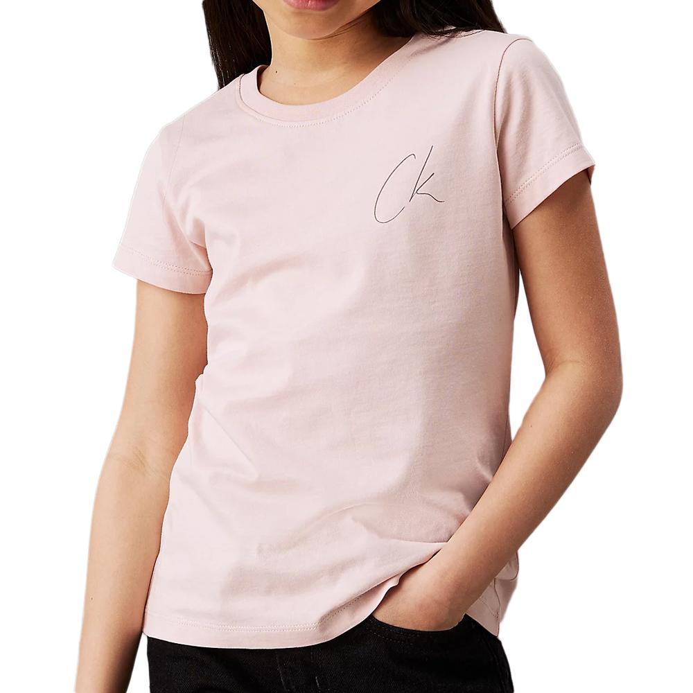 T-shirt Rose Fille Calvin Klein Jeans Signage pas cher