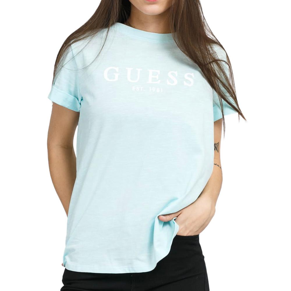 T-shirt Turquoise Femme Guess 1981 pas cher