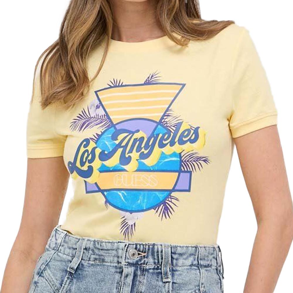 T-shirt Jaune Femme Guess 1981 pas cher