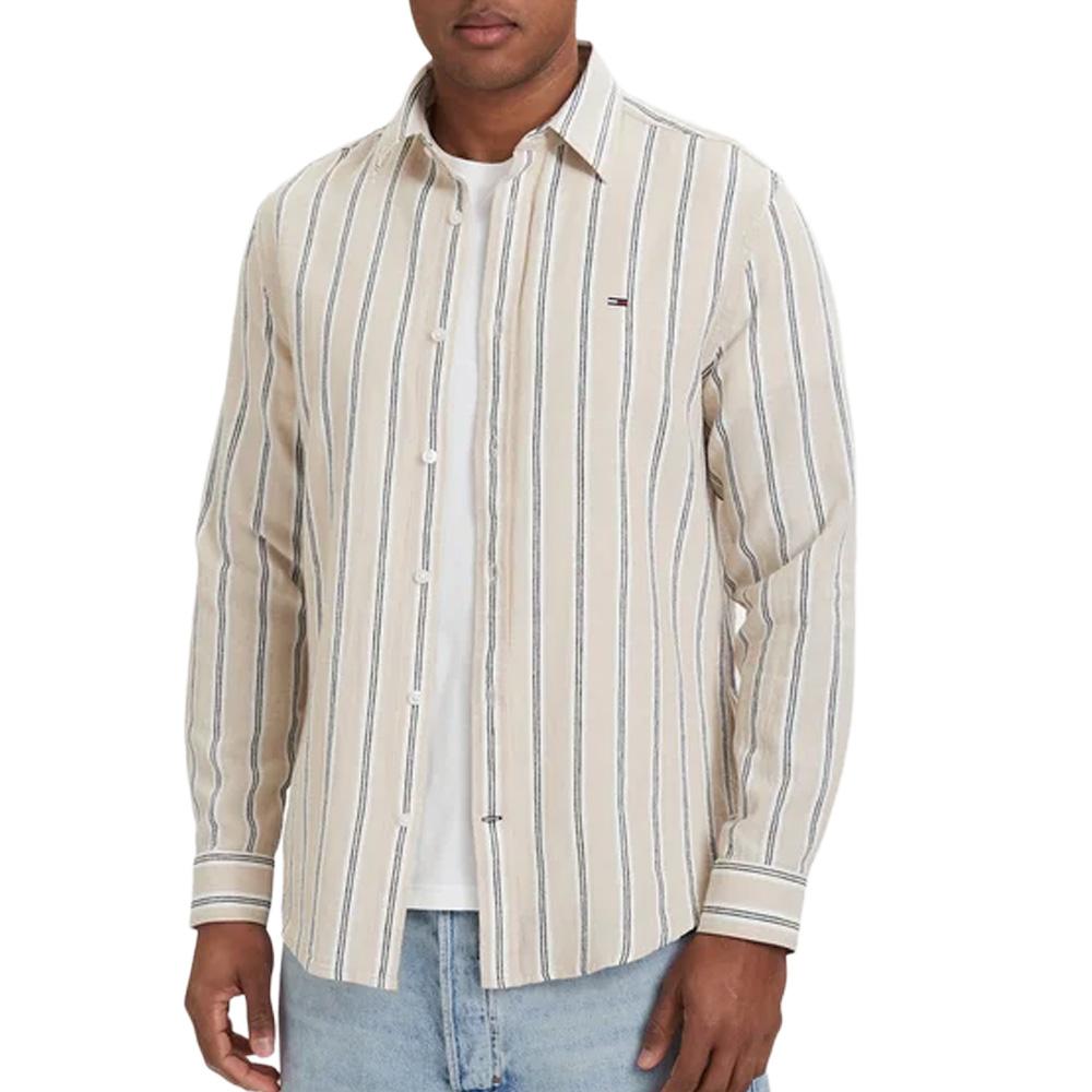 Chemise Beige/Blanc Homme Tommy Hilfiger Tjm Reg Linen pas cher