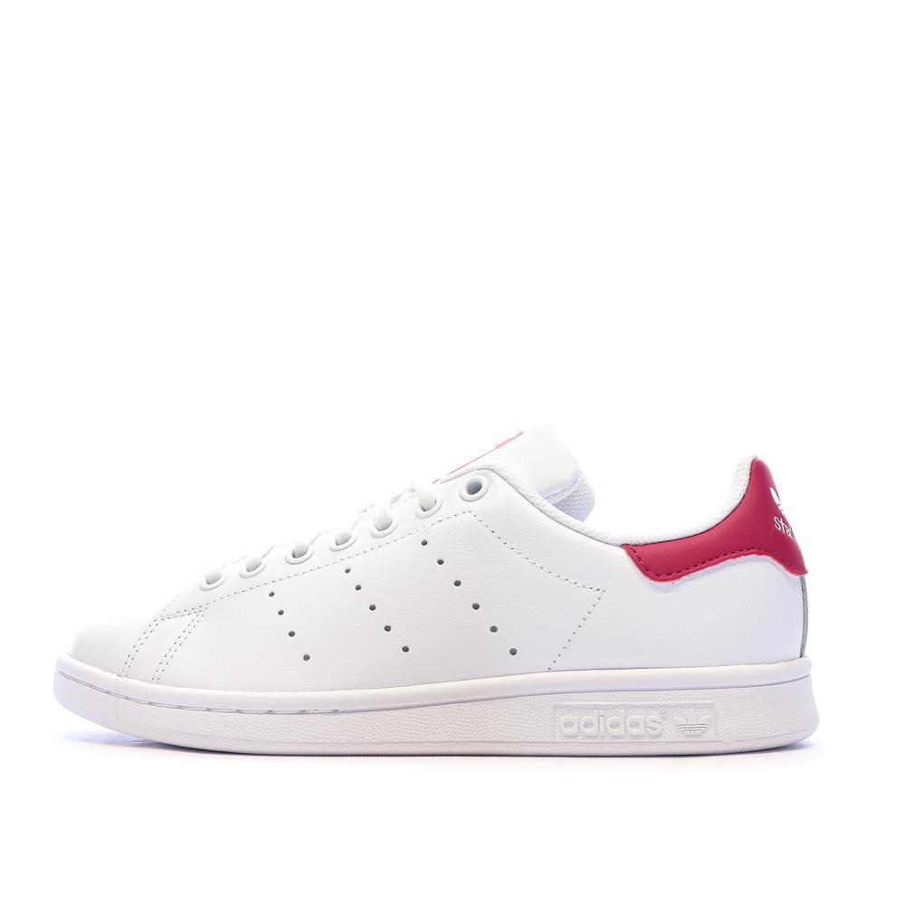 Baskets Blanches/Roses Fille Adidas Stan Smith pas cher